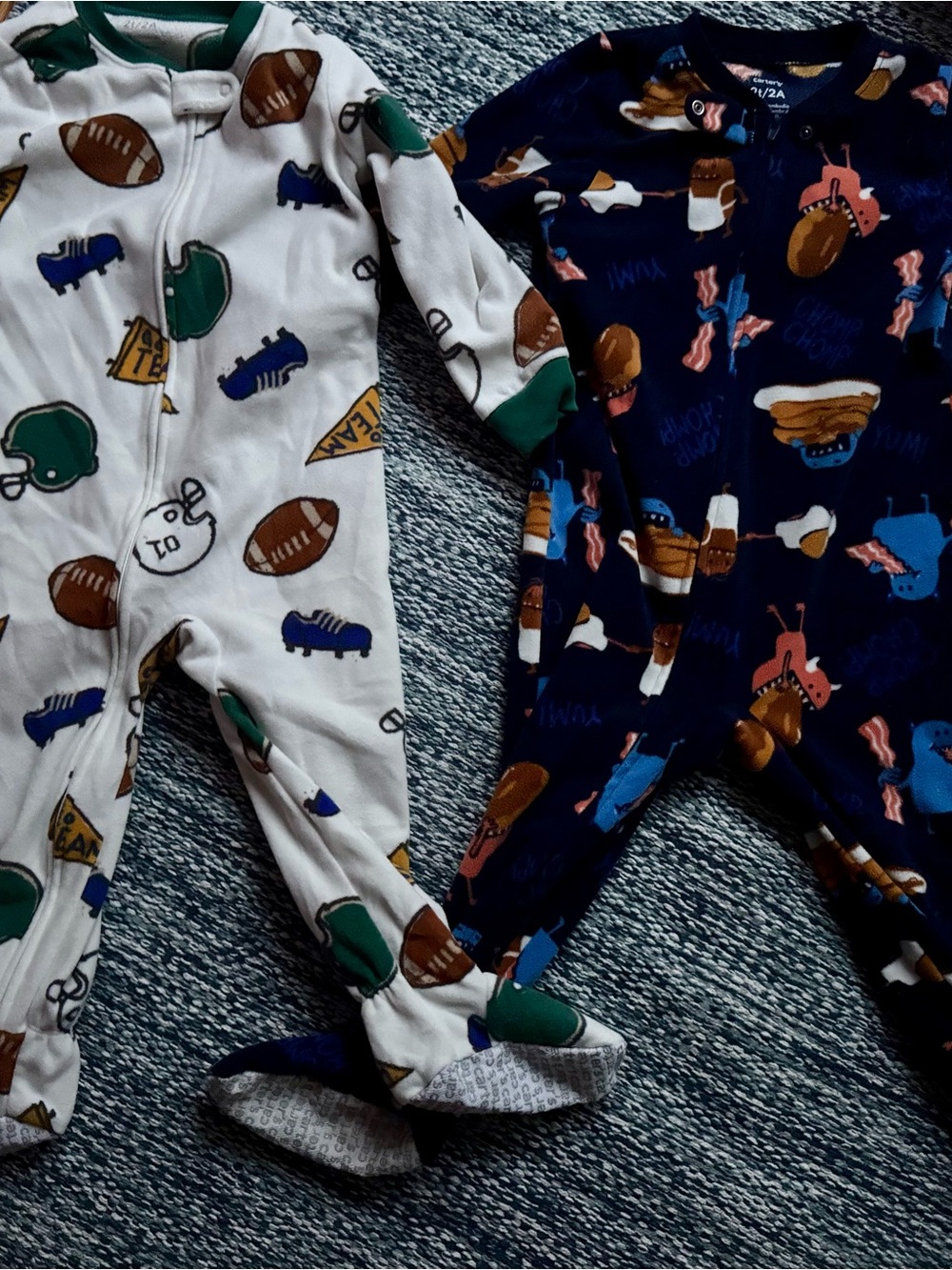 Carter's Football & Snack Print Footed One-Pieces - White & Navy bundle